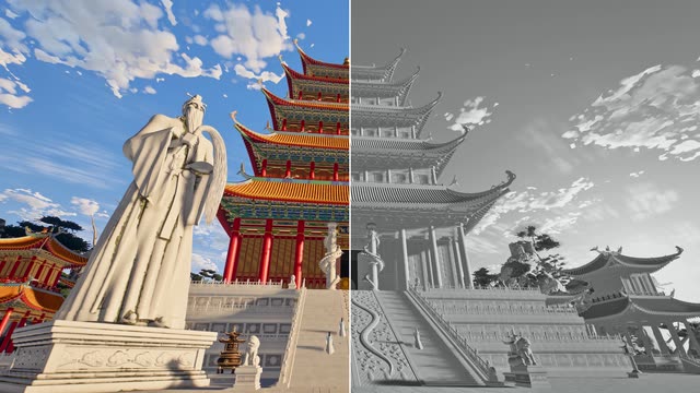 成片与白模对比